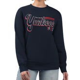New York Yankees Starter Women's Groovy Script Team Fleece Pullover Sweatshirt - Navy Pullover