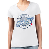 Toronto Blue Jays G-III 4Her by Carl Banks Women's Super-Slim Fit Lightweight Pinstripe Circle V-Neck T-Shirt - White T-shirts