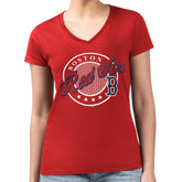 Boston Red Sox G-III 4Her by Carl Banks Women's Super-Slim Fit Lightweight Pinstripe Circle V-Neck T-Shirt - Red T-shirts