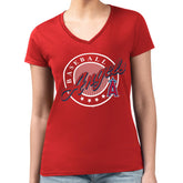 Los Angeles Angels G-III 4Her by Carl Banks Women's Super-Slim Fit Lightweight Pinstripe Circle V-Neck T-Shirt - Red T-shirts