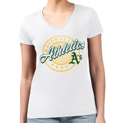 Athletics G-III 4Her by Carl Banks Women's Super-Slim Fit Lightweight Pinstripe Circle V-Neck T-Shirt - White T-shirts