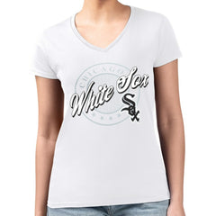 Chicago White Sox G-III 4Her by Carl Banks Women's Super-Slim Fit Lightweight Pinstripe Circle V-Neck T-Shirt - White T-shirts