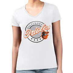 Baltimore Orioles G-III 4Her by Carl Banks Women's Super-Slim Fit Lightweight Pinstripe Circle V-Neck T-Shirt - White T-shirts