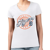 Detroit Tigers G-III 4Her by Carl Banks Women's Super-Slim Fit Lightweight Pinstripe Circle V-Neck T-Shirt - White T-shirts
