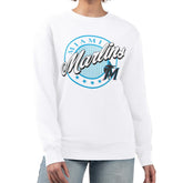 Miami Marlins G-III 4Her by Carl Banks Women's Pinstripe Circle Team Fleece Pullover Sweatshirt - White Pullover