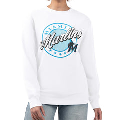 Miami Marlins G-III 4Her by Carl Banks Women's Pinstripe Circle Team Fleece Pullover Sweatshirt - White Pullover