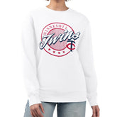 Minnesota Twins G-III 4Her by Carl Banks Women's Pinstripe Circle Team Fleece Pullover Sweatshirt - White Pullover