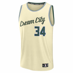 NBA Giannis Antetokounmpo Milwaukee Bucks 2025/26 City Edition Fast Break Jersey - Cream