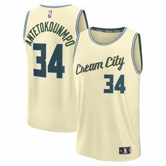 NBA Giannis Antetokounmpo Milwaukee Bucks Youth 2025/26 City Edition Fast Break Jersey - Cream