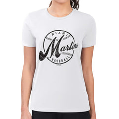 Miami Marlins G-III 4Her by Carl Banks Women's Super-Slim Fit Lightweight Distressed Baseball Team T-Shirt - White T-shirts