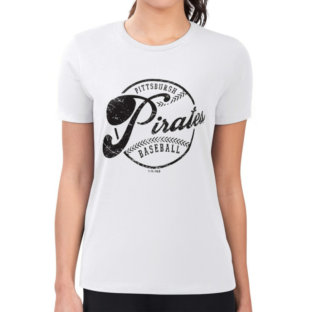 Pittsburgh Pirates G-III 4Her by Carl Banks Women's Super-Slim Fit Lightweight Distressed Baseball Team T-Shirt - White T-shirts