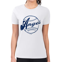 Los Angeles Angels G-III 4Her by Carl Banks Women's Super-Slim Fit Lightweight Distressed Baseball Team T-Shirt - White T-shirts