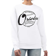 Baltimore Orioles G-III 4Her by Carl Banks Women's Distressed Baseball Team Fleece Pullover Sweatshirt - White Pullover