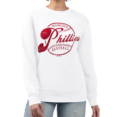 Philadelphia Phillies G-III 4Her by Carl Banks Women's Distressed Baseball Team Fleece Pullover Sweatshirt - White Pullover