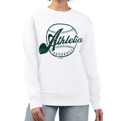 Athletics G-III 4Her by Carl Banks Women's Distressed Baseball Team Fleece Pullover Sweatshirt - White Pullover
