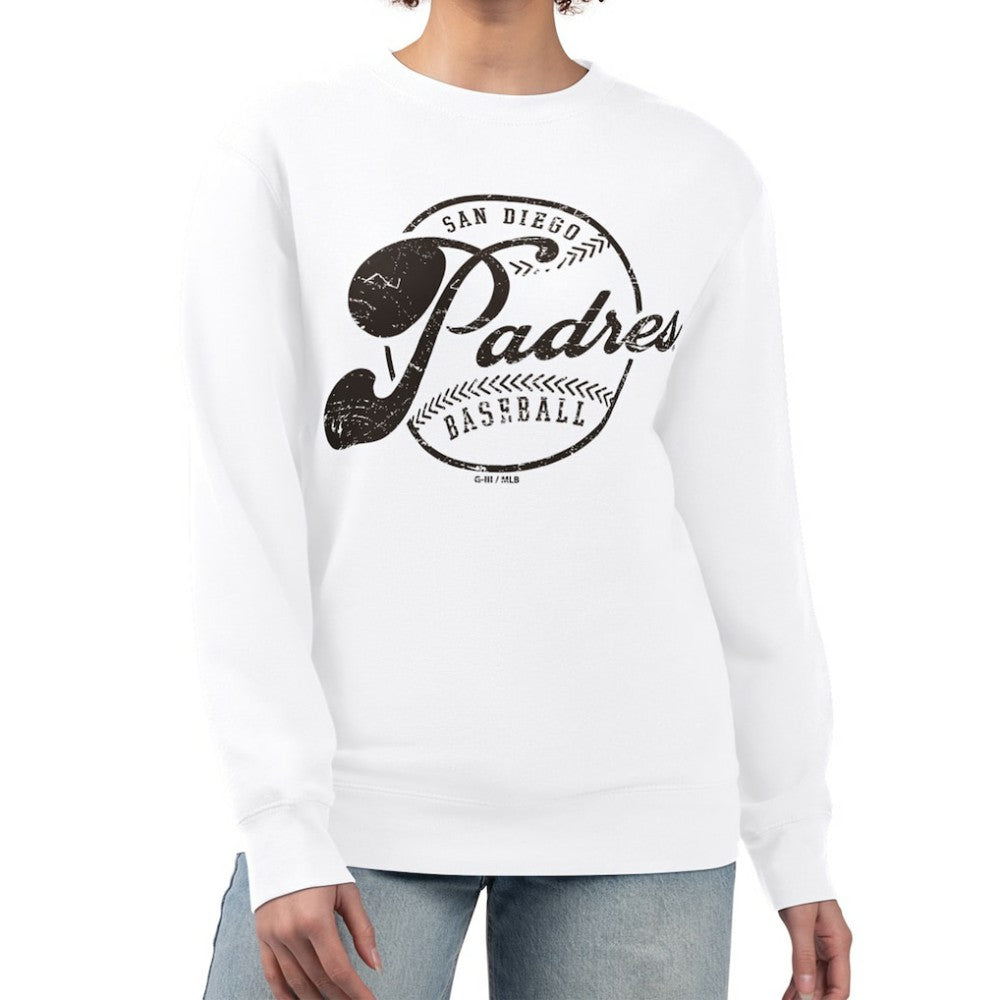 San Diego Padres G-III 4Her by Carl Banks Women's Distressed Baseball Team Fleece Pullover Sweatshirt - White Pullover