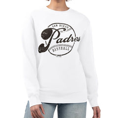 San Diego Padres G-III 4Her by Carl Banks Women's Distressed Baseball Team Fleece Pullover Sweatshirt - White Pullover