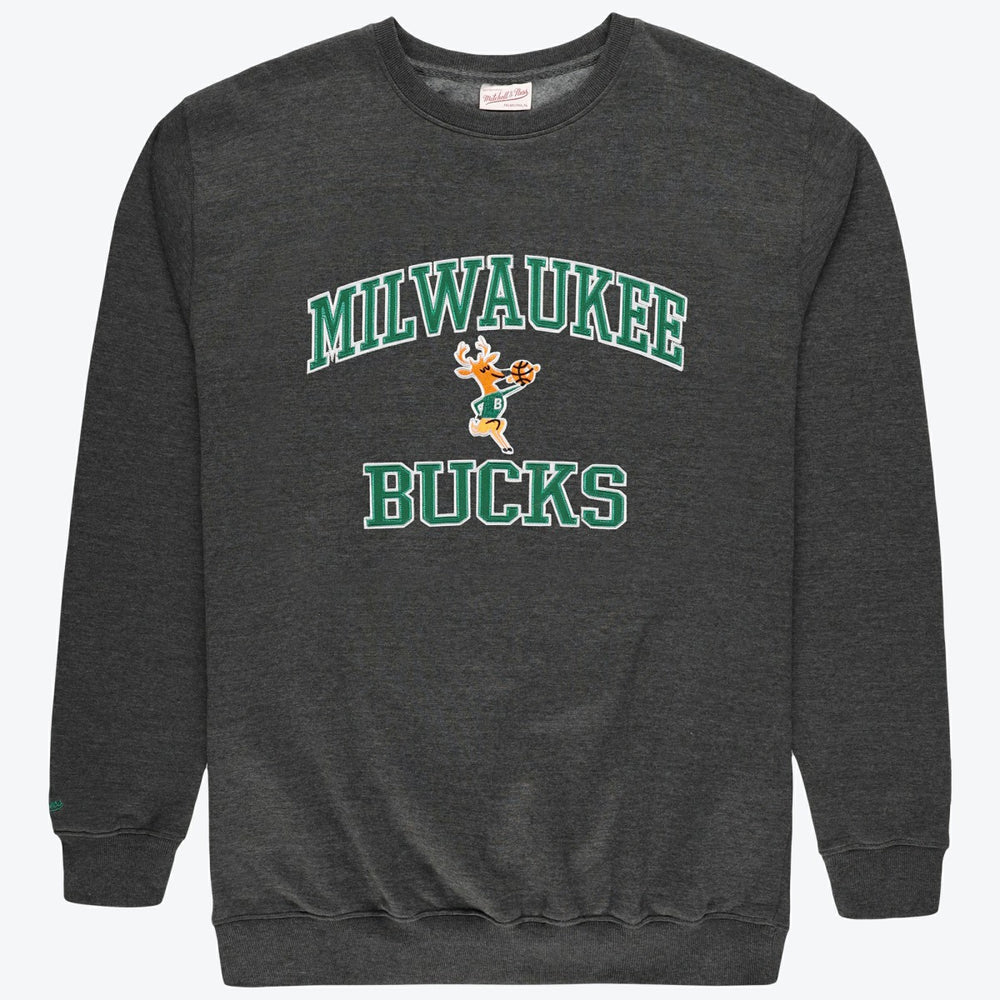 Milwaukee Bucks Hardwood Classics Big & Tall Crewneck Sweatshirt Heather Charcoal