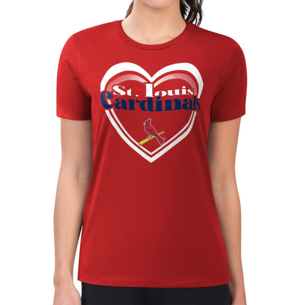 St. Louis Cardinals G-III 4Her by Carl Banks Women's Super-Slim Fit Lightweight Double Heart T-Shirt - Red T-shirts