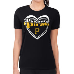 Pittsburgh Pirates G-III 4Her by Carl Banks Women's Super-Slim Fit Lightweight Double Heart T-Shirt - Black T-shirts