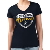 Milwaukee Brewers G-III 4Her by Carl Banks Women's Super-Slim Fit Lightweight Double Heart V-Neck T-Shirt - Navy T-shirts