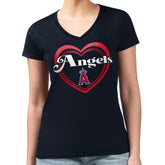 Los Angeles Angels G-III 4Her by Carl Banks Women's Super-Slim Fit Lightweight Double Heart V-Neck T-Shirt - Navy T-shirts