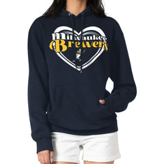 Milwaukee Brewers G-III 4Her by Carl Banks Women's Double Heart Fleece Pullover Hoodie - Navy Hoodies