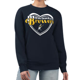 Milwaukee Brewers G-III 4Her by Carl Banks Women's Double Heart Fleece Pullover Sweatshirt - Navy Pullover