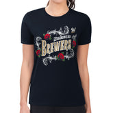 Milwaukee Brewers G-III 4Her by Carl Banks Women's Super-Slim Fit Lightweight Retro Roses T-Shirt - Navy T-shirts