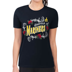 Seattle Mariners G-III 4Her by Carl Banks Women's Super-Slim Fit Lightweight Retro Roses T-Shirt - Navy T-shirts