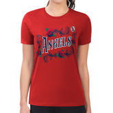 Los Angeles Angels G-III 4Her by Carl Banks Women's Super-Slim Fit Lightweight Retro Roses T-Shirt - Red T-shirts