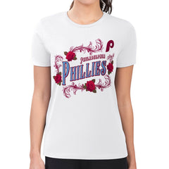 Philadelphia Phillies G-III 4Her by Carl Banks Women's Super-Slim Fit Lightweight Retro Roses T-Shirt - White T-shirts