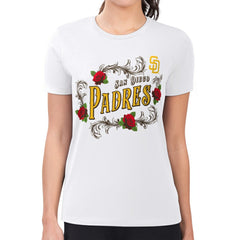 San Diego Padres G-III 4Her by Carl Banks Women's Super-Slim Fit Lightweight Retro Roses T-Shirt - White T-shirts