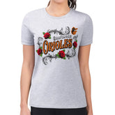 Baltimore Orioles G-III 4Her by Carl Banks Women's Super-Slim Fit Lightweight Retro Roses T-Shirt - Gray T-shirts