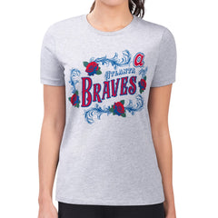 Atlanta Braves G-III 4Her by Carl Banks Women's Super-Slim Fit Lightweight Retro Roses T-Shirt - Gray T-shirts
