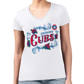Chicago Cubs G-III 4Her by Carl Banks Women's Super-Slim Fit Lightweight Retro Roses V-Neck T-Shirt - White T-shirts