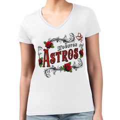 Houston Astros G-III 4Her by Carl Banks Women's Super-Slim Fit Lightweight Retro Roses V-Neck T-Shirt - White T-shirts