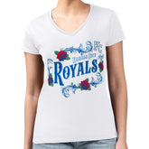 Kansas City Royals G-III 4Her by Carl Banks Women's Super-Slim Fit Lightweight Retro Roses V-Neck T-Shirt - White T-shirts