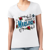 Miami Marlins G-III 4Her by Carl Banks Women's Super-Slim Fit Lightweight Retro Roses V-Neck T-Shirt - White T-shirts