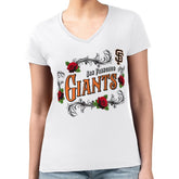 San Francisco Giants G-III 4Her by Carl Banks Women's Super-Slim Fit Lightweight Retro Roses V-Neck T-Shirt - White T-shirts