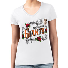 San Francisco Giants G-III 4Her by Carl Banks Women's Super-Slim Fit Lightweight Retro Roses V-Neck T-Shirt - White T-shirts