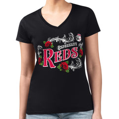 Cincinnati Reds G-III 4Her by Carl Banks Women's Super-Slim Fit Lightweight Retro Roses V-Neck T-Shirt - Black T-shirts
