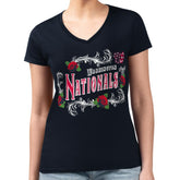 Washington Nationals G-III 4Her by Carl Banks Women's Super-Slim Fit Lightweight Retro Roses V-Neck T-Shirt - Navy T-shirts