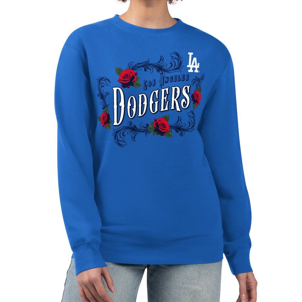 Los Angeles Dodgers G-III 4Her by Carl Banks Women's Retro Roses Fleece Pullover Sweatshirt - Royal Pullover