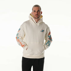 Miami Dolphins The Wild Collective Unisex Stacked Graphic Sleeve Fleece Hoodie Cream