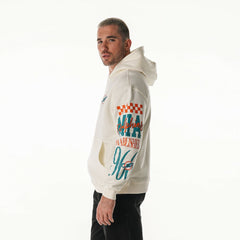 Miami Dolphins The Wild Collective Unisex Stacked Graphic Sleeve Fleece Hoodie Cream