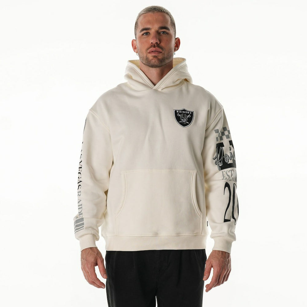 Las Vegas Raiders The Wild Collective Unisex Stacked Graphic Sleeve Fleece Hoodie Cream
