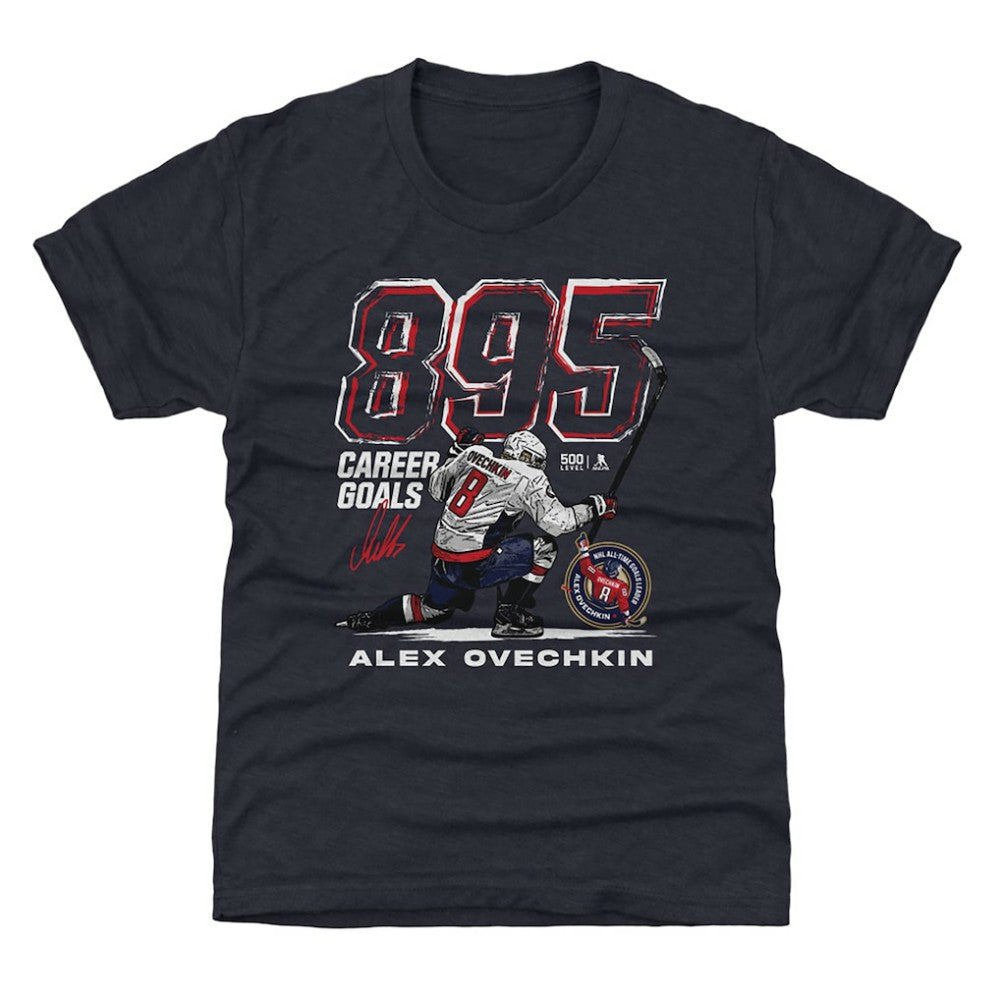 NHL Alexander Ovechkin Washington Capitals 500 Level Youth NHL All-Time Leading Goal Scorer Grunge T-Shirt - Navy