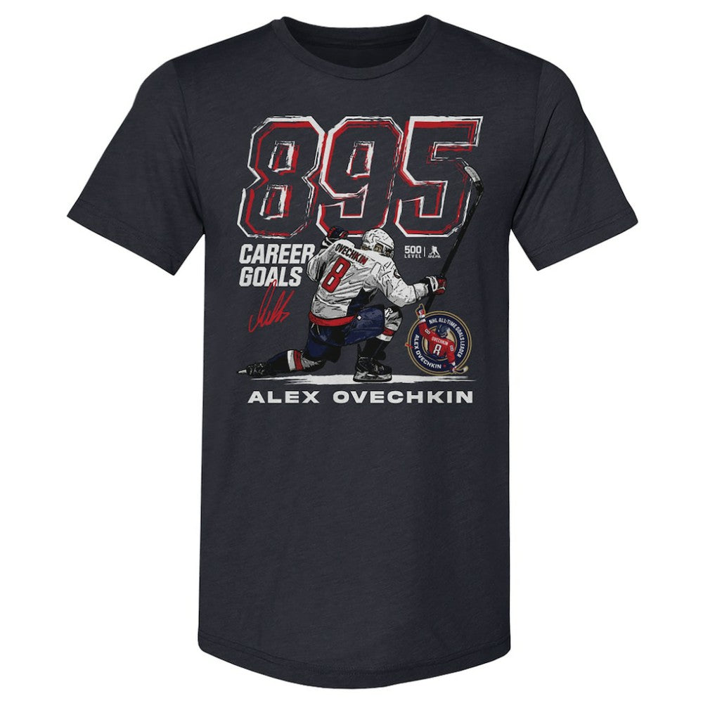 NHL Alexander Ovechkin Washington Capitals 500 Level NHL All-Time Leading Goal Scorer Tri-Blend Grunge T-Shirt - Navy