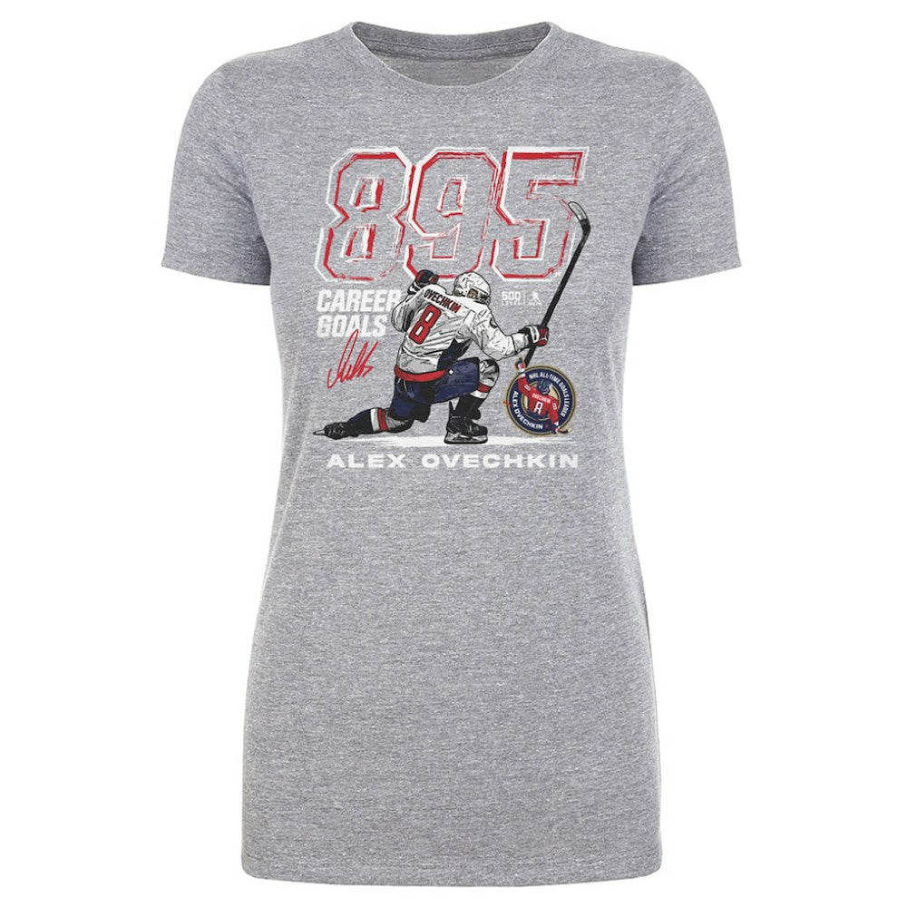 NHL Alexander Ovechkin Washington Capitals 500 Level Women's NHL All-Time Leading Goal Scorer Grunge T-Shirt - Heather Gray